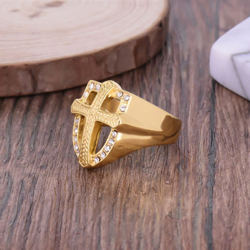 Plaqué Or Chevaliere Avec Croix Chevalière Noble Medieval Fantasy