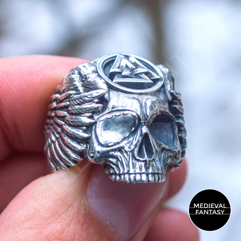 BAGUE VALKNUT CRANE ARGENT MASSIF - Main Image