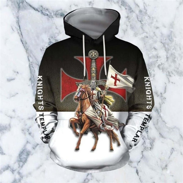 Sweat Homme Imprimé Chevalier Templier 3D - Polyester, Coupe Ample, Style Rétro Hip-hop, Pour Loisirs